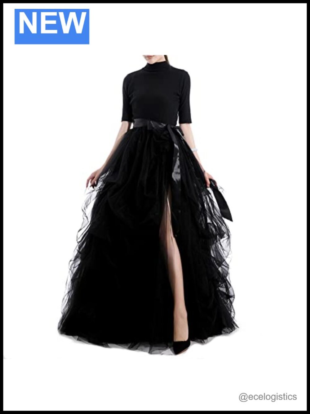 Women's Floor Length Tutu Tulle A-Line Skirt, High Rise Elastic Waist, Prom